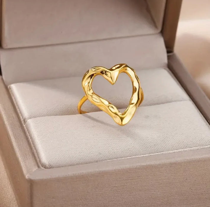 Hollow Heart Adjustable Ring