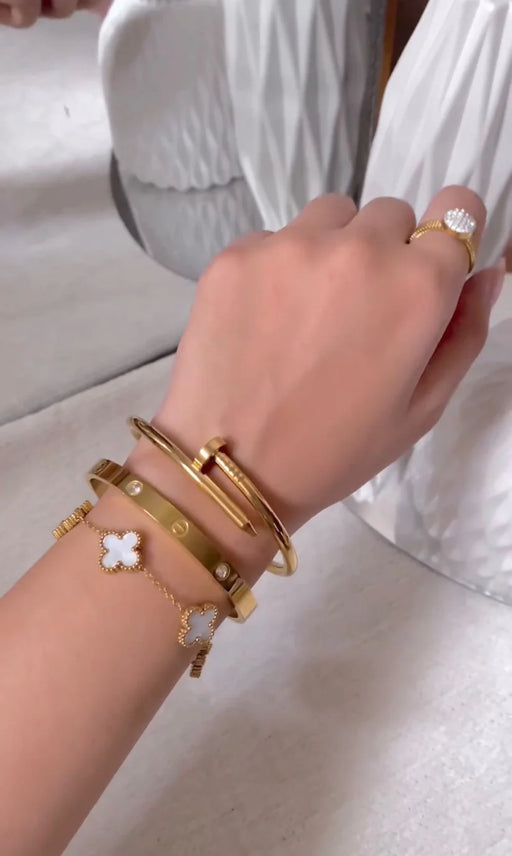Cartier Love & Nail Bangle With White Clover Bracelet Stack Trio set