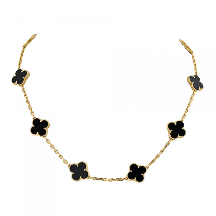 Two Sided B&W 7 Leaf Clover Necklace