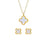 Four Leaf Clover 2 Sided Pendant With Ear Studs (White) 2Pcs Set