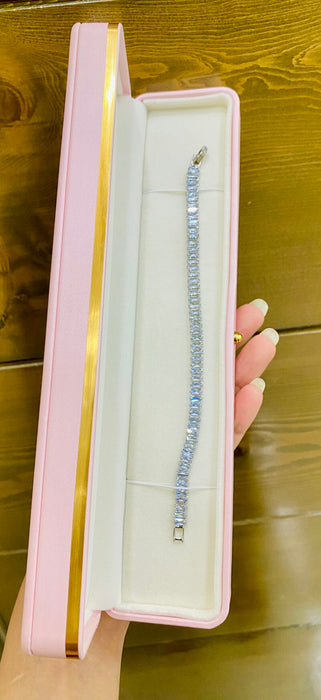 Stainless Steel Tennis Bracelet With Premium Pink Box
