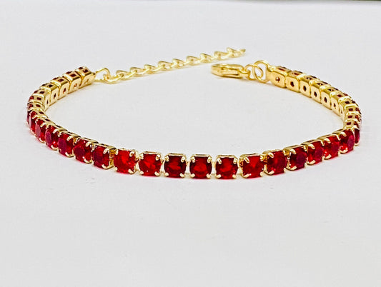 Adjustable Zircon Tennis Red & Gold Bracelet With Box