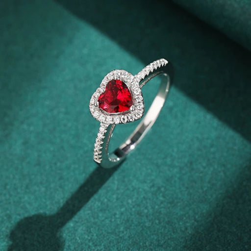 Adjustable Red Heart Zircon Ring With Box