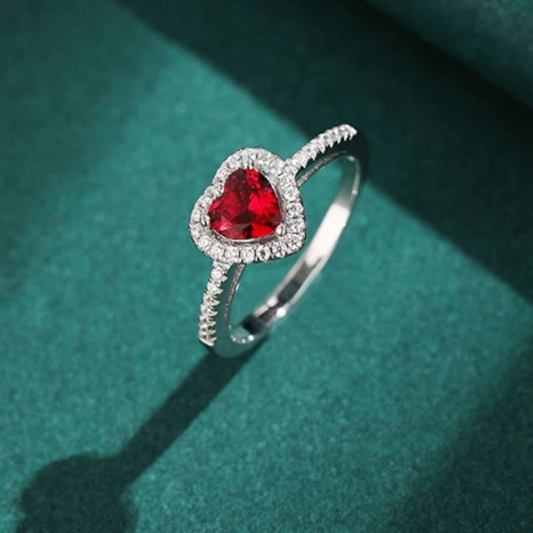 Adjustable Red Heart Zircon Ring With Box