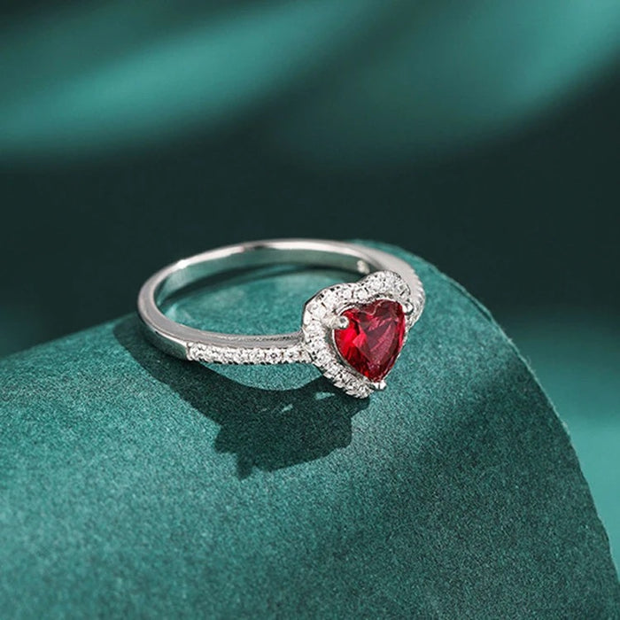 Adjustable Red Heart Zircon Ring With Box