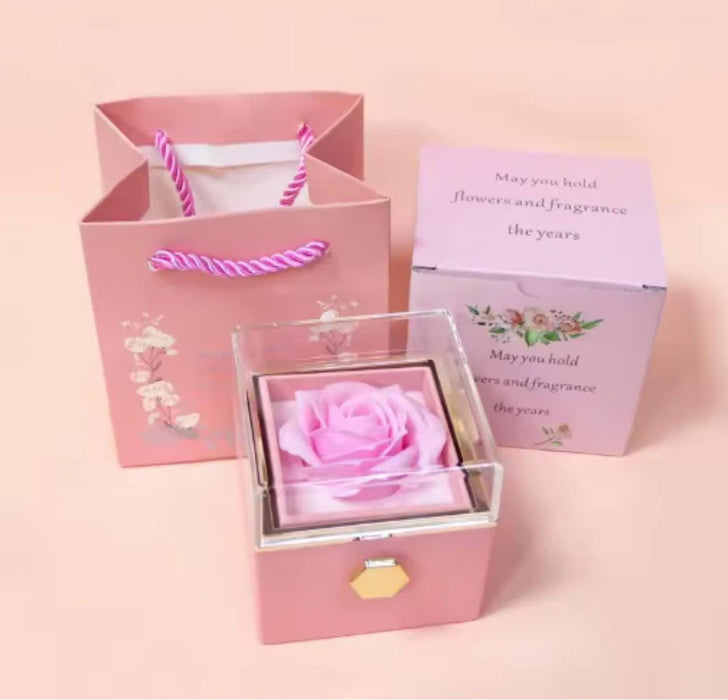 Rotating Rose Flower Jewelry Box With Ring