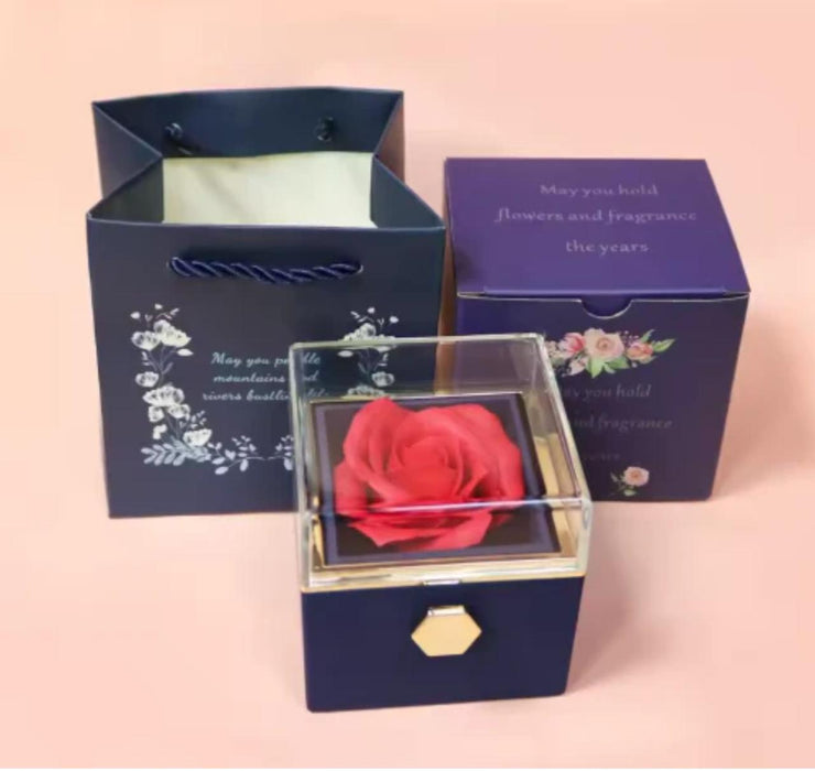 Rotating Rose Flower Jewelry Box With Ring