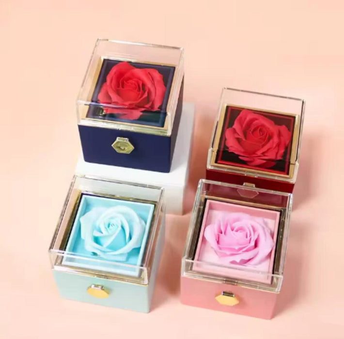 Rotating Rose Flower Jewelry Box With Ring