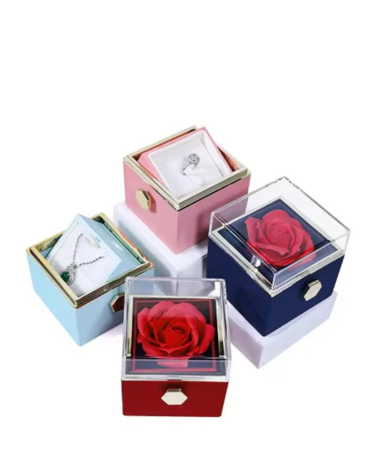 Rotating Rose Flower Jewelry Box With Ring