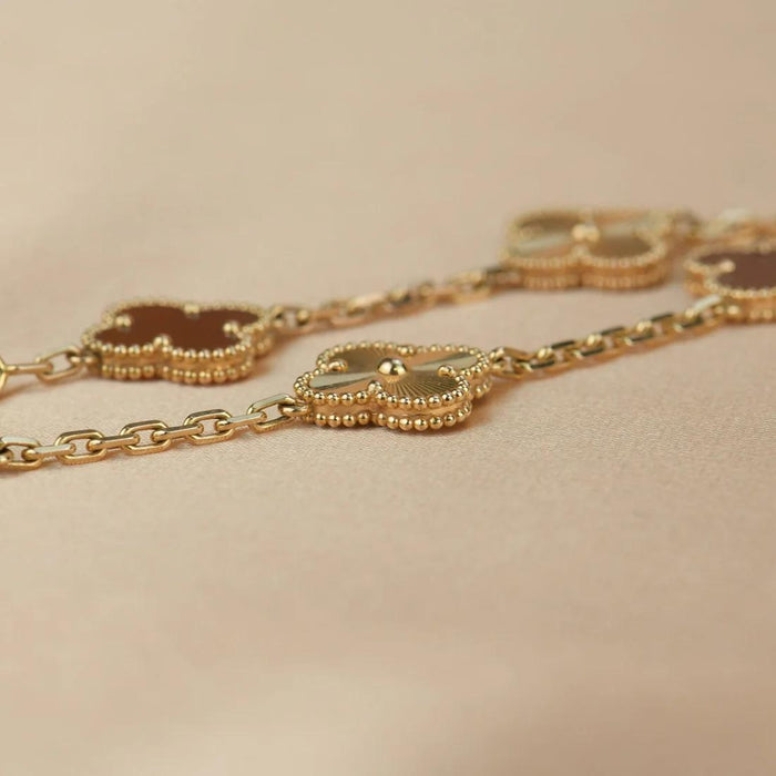 CLOVER 5 MOTIFS CARNELIAN GOLD BRACELET