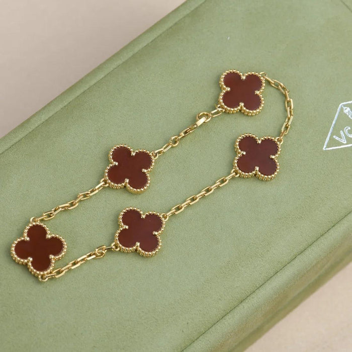 CLOVER 5 MOTIFS RED AGATE BRACELET