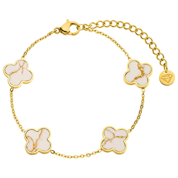 White-Gold Clover Armband | 18K