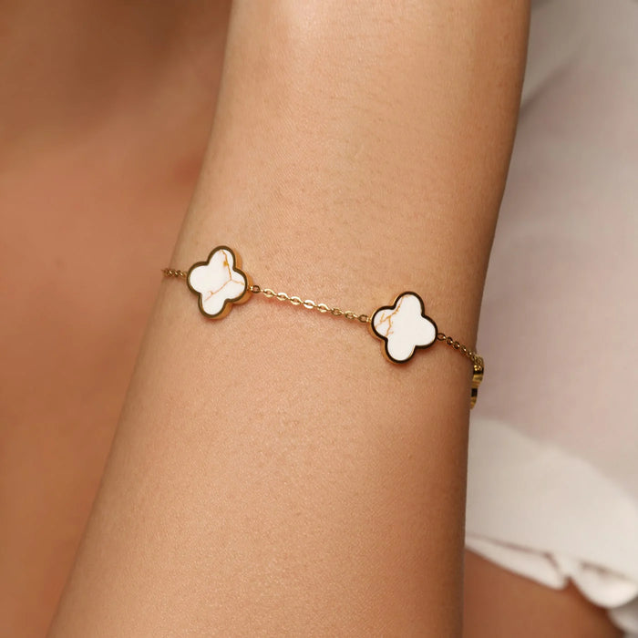White-Gold Clover Armband | 18K