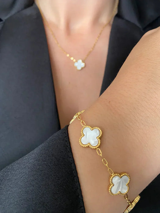 Cartier Love & Nail Bangle With White Clover Bracelet Stack Trio set