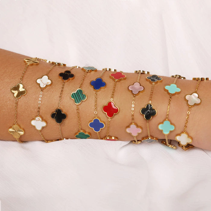 White-Gold Clover Armband | 18K