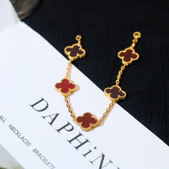 CLOVER 5 MOTIFS RED AGATE BRACELET