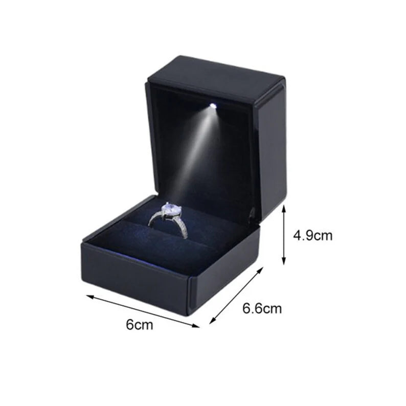 Adjustable Diamond Heart Ring With Led Light Box