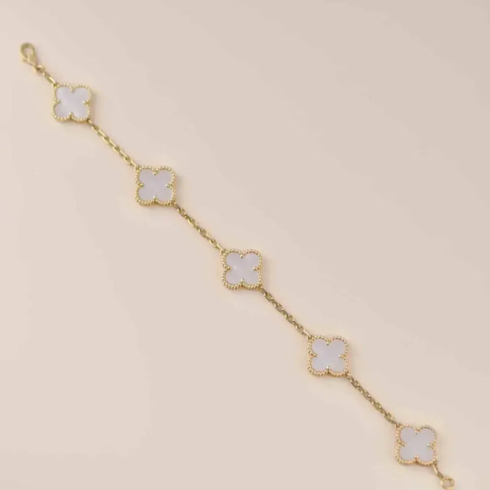 CLOVER 5 MOTIF WHITE MOP BRACELET