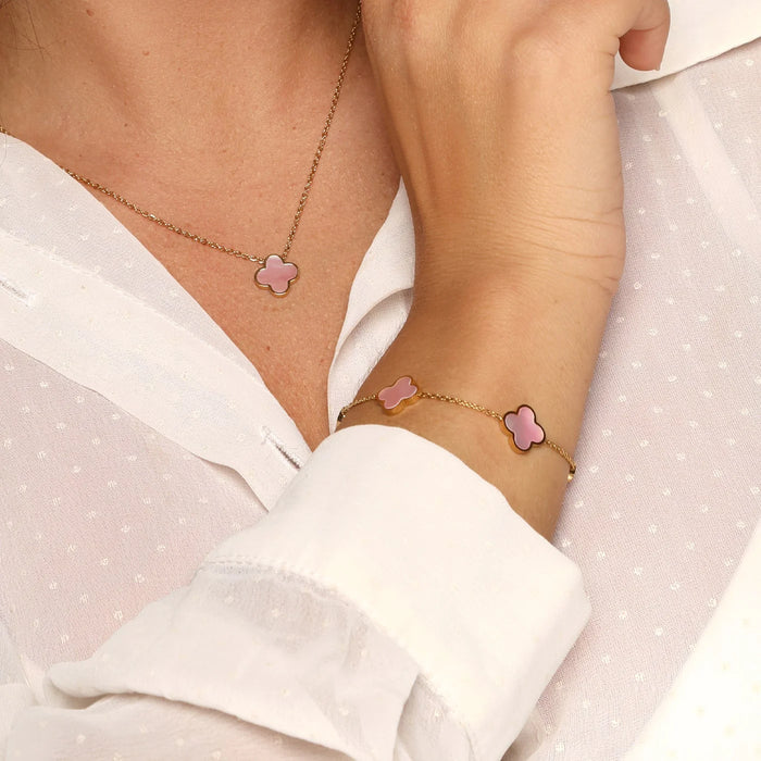 Rosa Perlmutt Clover Armband | 18K vergoldet